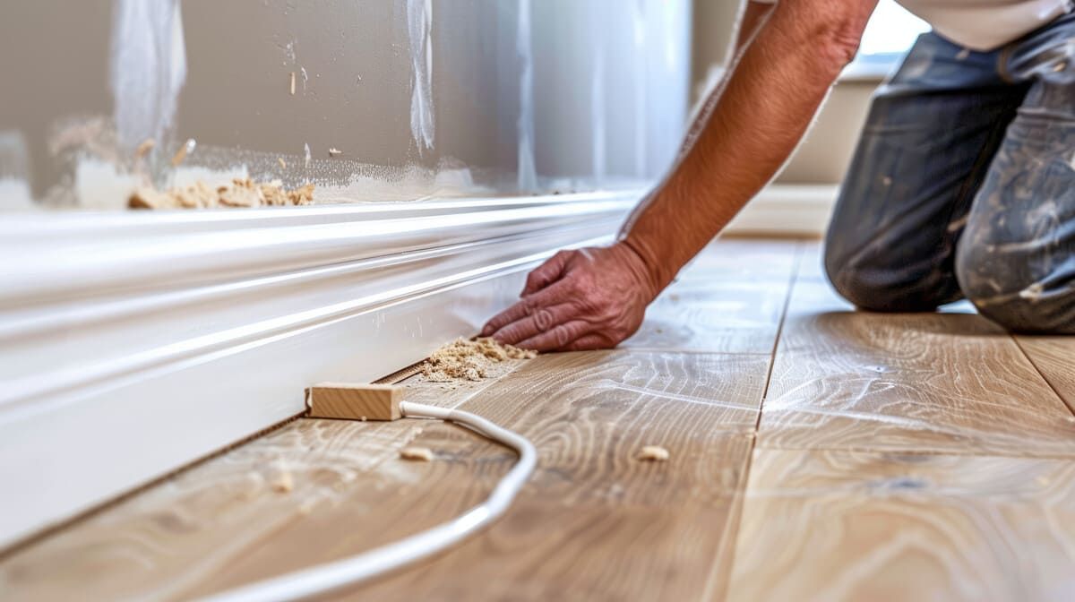 Un fontanero está arreglando un lavabo en un baño.