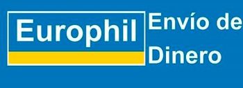 Un logotipo azul y amarillo para transferencias de dinero de Europhil.