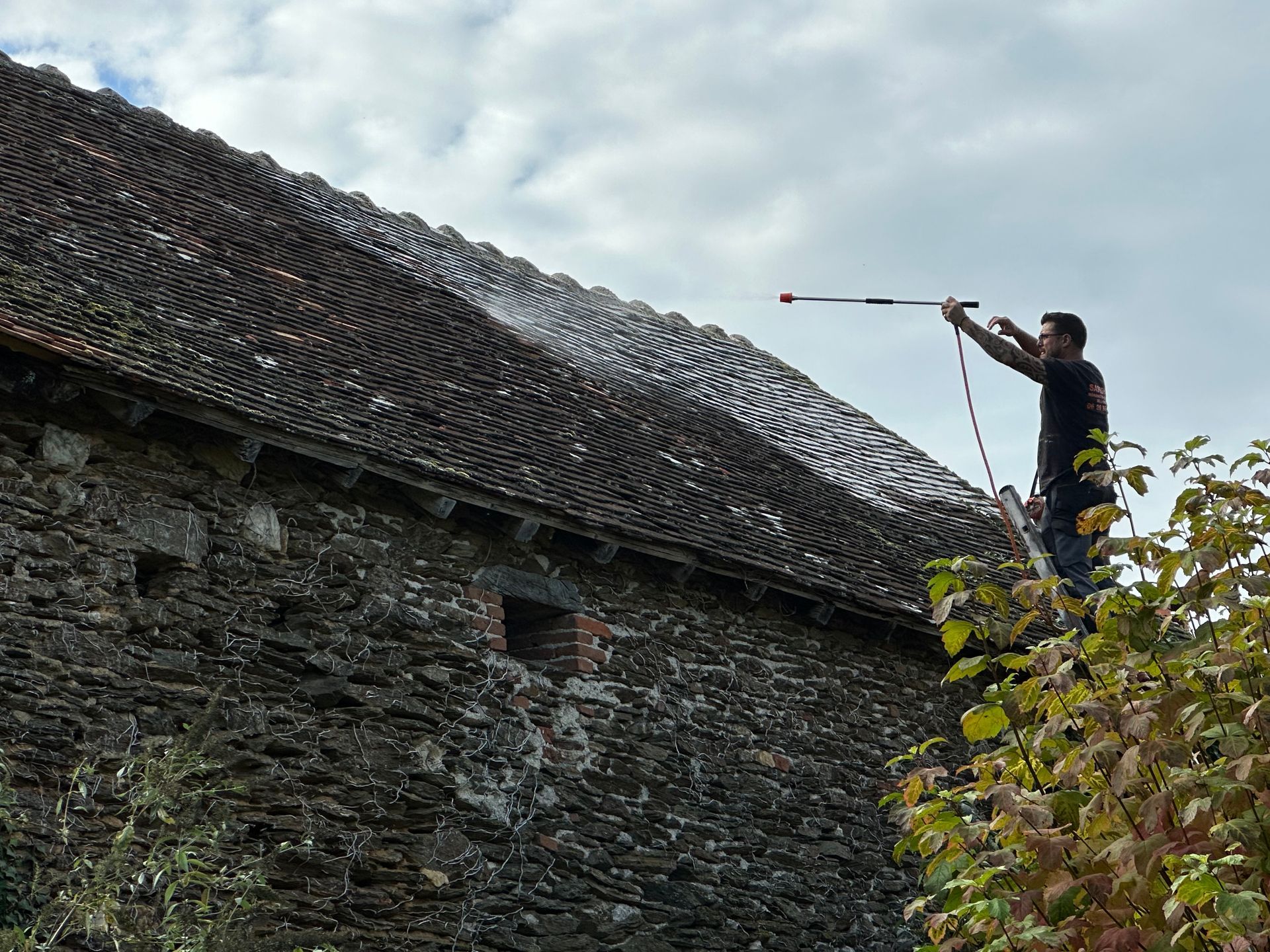 Travaux de démoussage de toiture