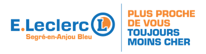 Logo E.Leclerc Segré-en-Anjou Bleu, PLUS PROCHE DE VOUS TOUJOURS MOINS CHER