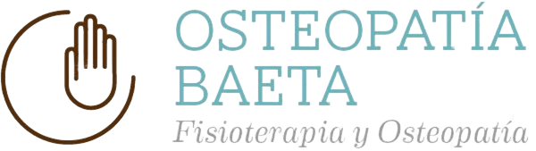 Logo de Osteopatía Baeta en tonos beige y marrón, con icono de mano y texto “Fisioterapia y Osteopatía”.