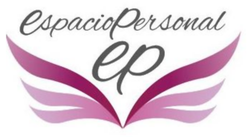 Logotipo con el texto "EspacioPersonal ep" sobre alas estilizadas, de color morado oscuro a claro, sobre un fondo blanco.