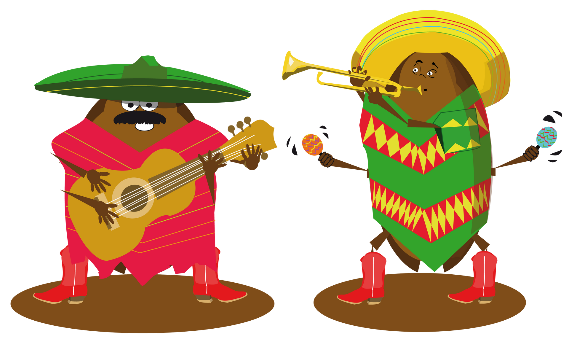 Ein Mann spielt Gitarre und ein Mann spielt Trompete.