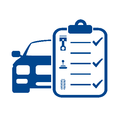 Ein Auto steht neben einem Klemmbrett, auf dem eine Checkliste liegt.
