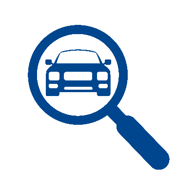 Eine Lupe mit einem Auto darin.