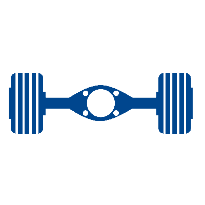 Ein blaues Hantelsymbol auf weißem Hintergrund.