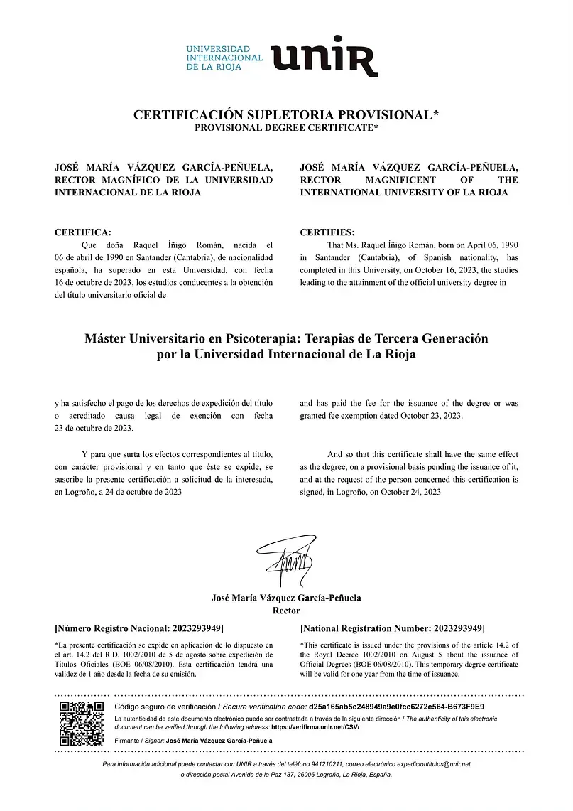 Documento blanco con el logotipo de UNIR, texto sobre un artículo científico y los resultados de su estudio, y las firmas de los autores.
