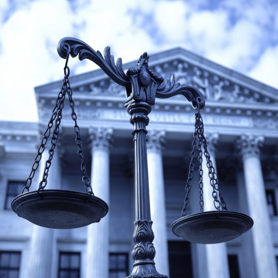 Balance de la justice devant un palais de justice
