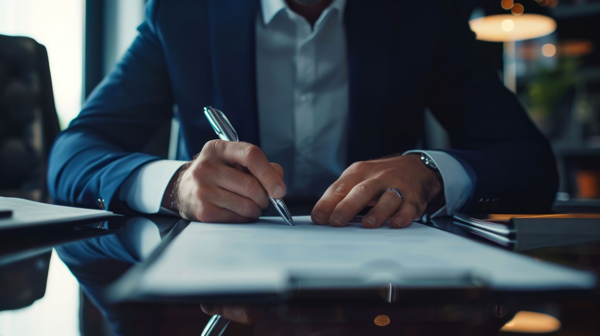 Un homme qui signe un document