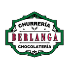 Logotipo para Churrería Berlanga, tienda de chocolate, en marco decorativo verde y blanco.
