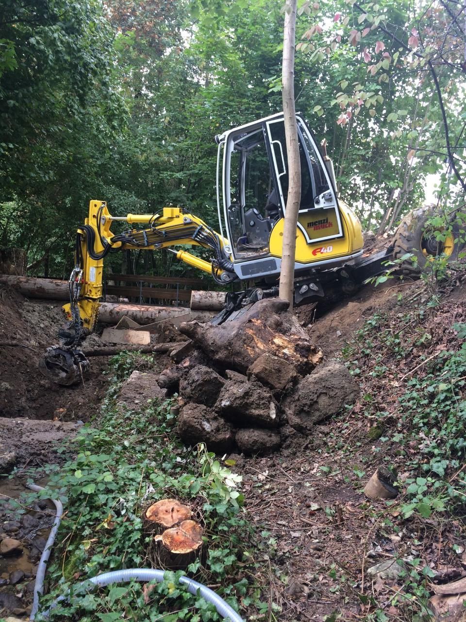 Baggerarbeiten im Wald durch Vontobel Forst und Gartenbau