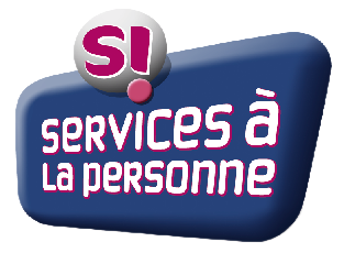 Logo pour « Services à la Personne » avec un fond bleu et un texte blanc et rose.