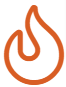Ein orangefarbenes Flammensymbol auf weißem Hintergrund.