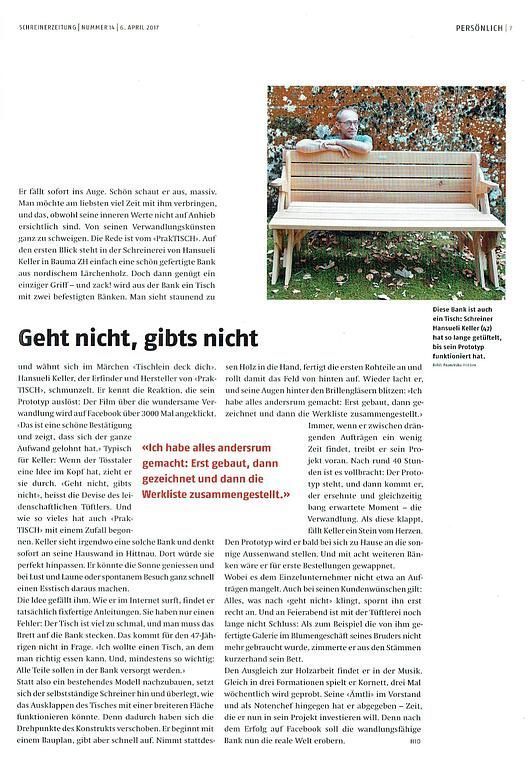 Bericht in der Schreinerzeitung - Schreinerei Hansueli Keller - Bauma