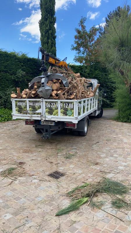 L'évacuation des déchets verts dans la remorque d'un camion avec ses branches
