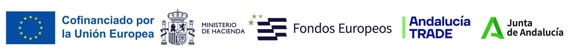 EU and Andalucía logos with Spanish text on a white banner, including Fondos Europeos and Junta de Andalucía logos