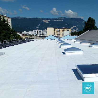 Toit avec un revêtement blanc antiréflectif