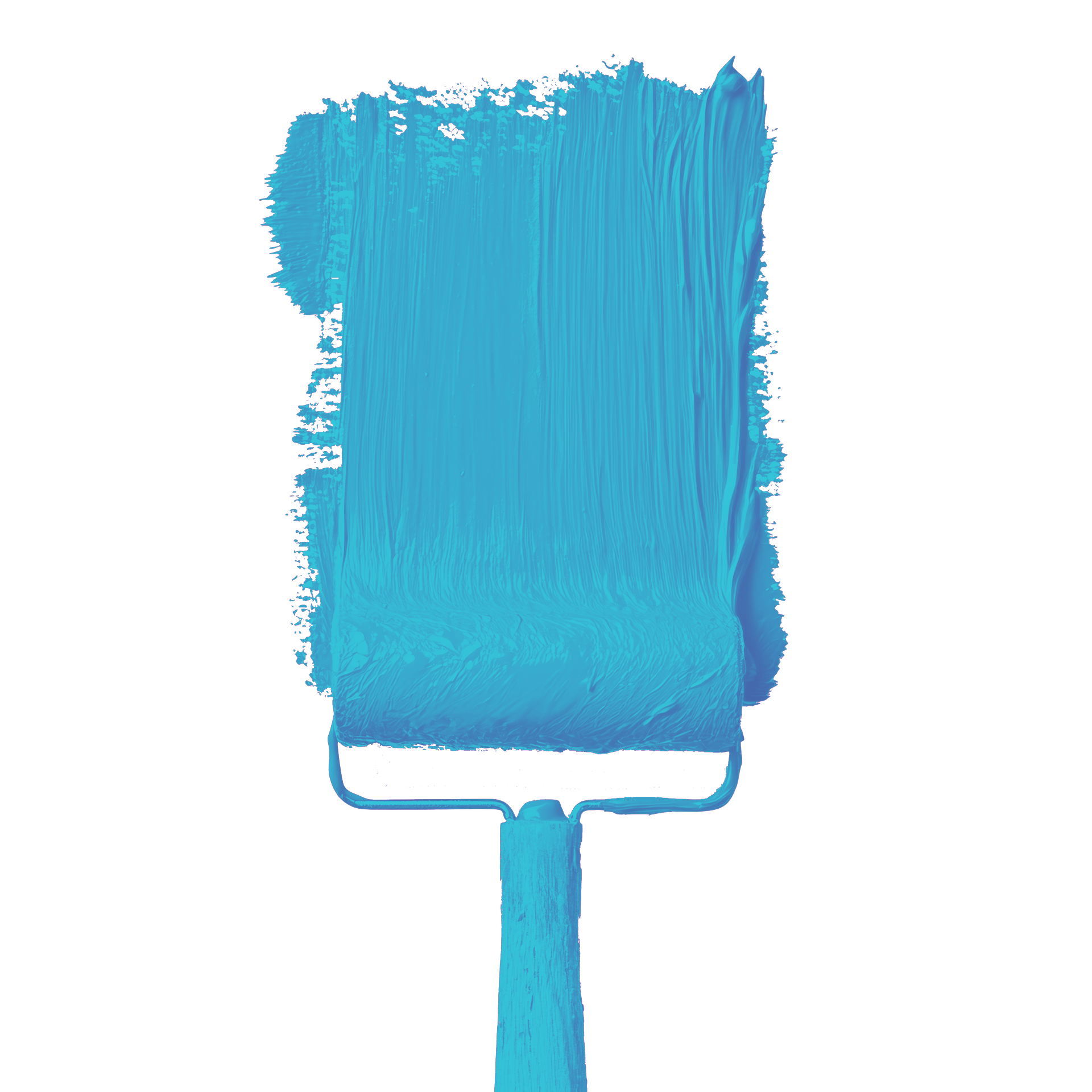 On applique de la peinture bleue sur une surface blanche à l'aide d'un rouleau à peinture.