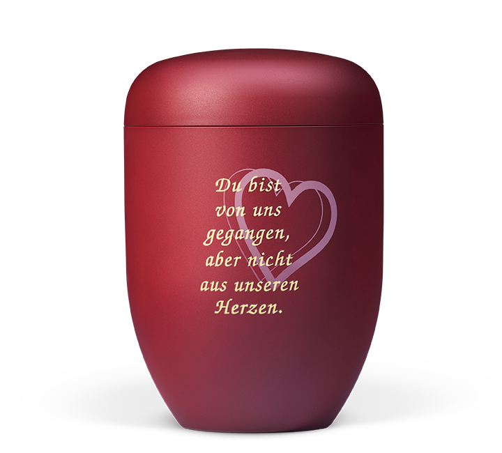 Rote Urne mit einem Spruch
