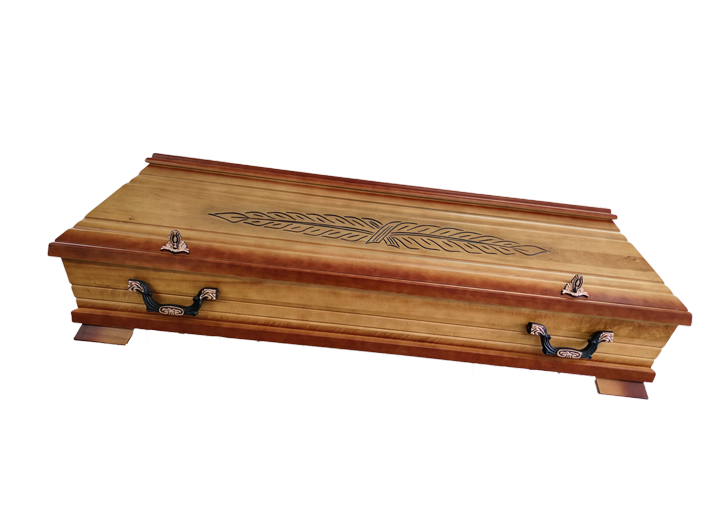 Sarg: Palme, Nussbaum, patiniert