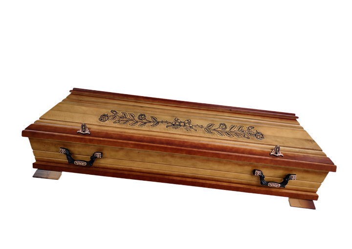 Sarg: Rose, Nussbaum, patiniert