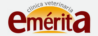 Un logotipo para la Clínica Veterinaria Emérita con un sol de fondo.