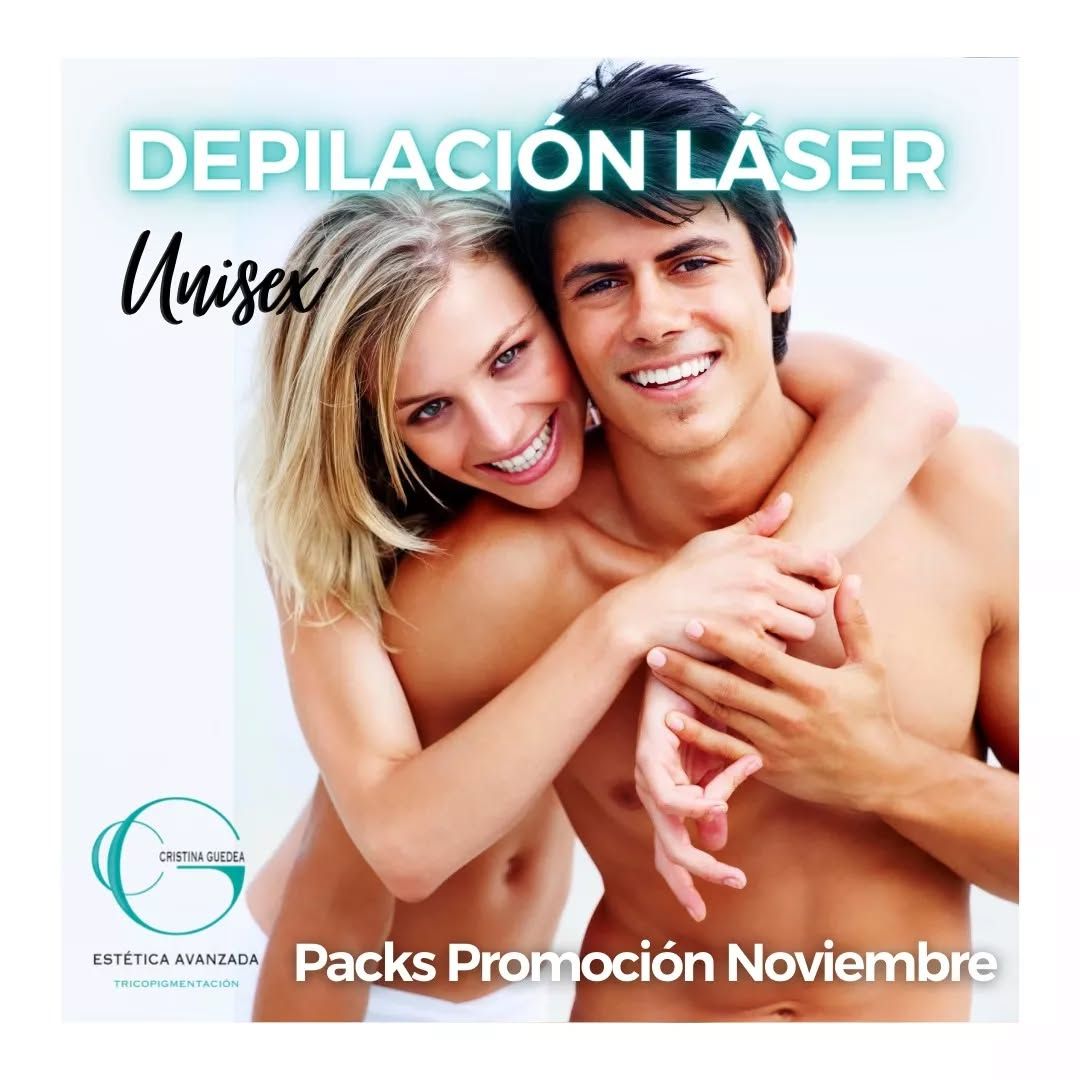 Una foto de un hombre y una mujer con las palabras depilacion laser unisex