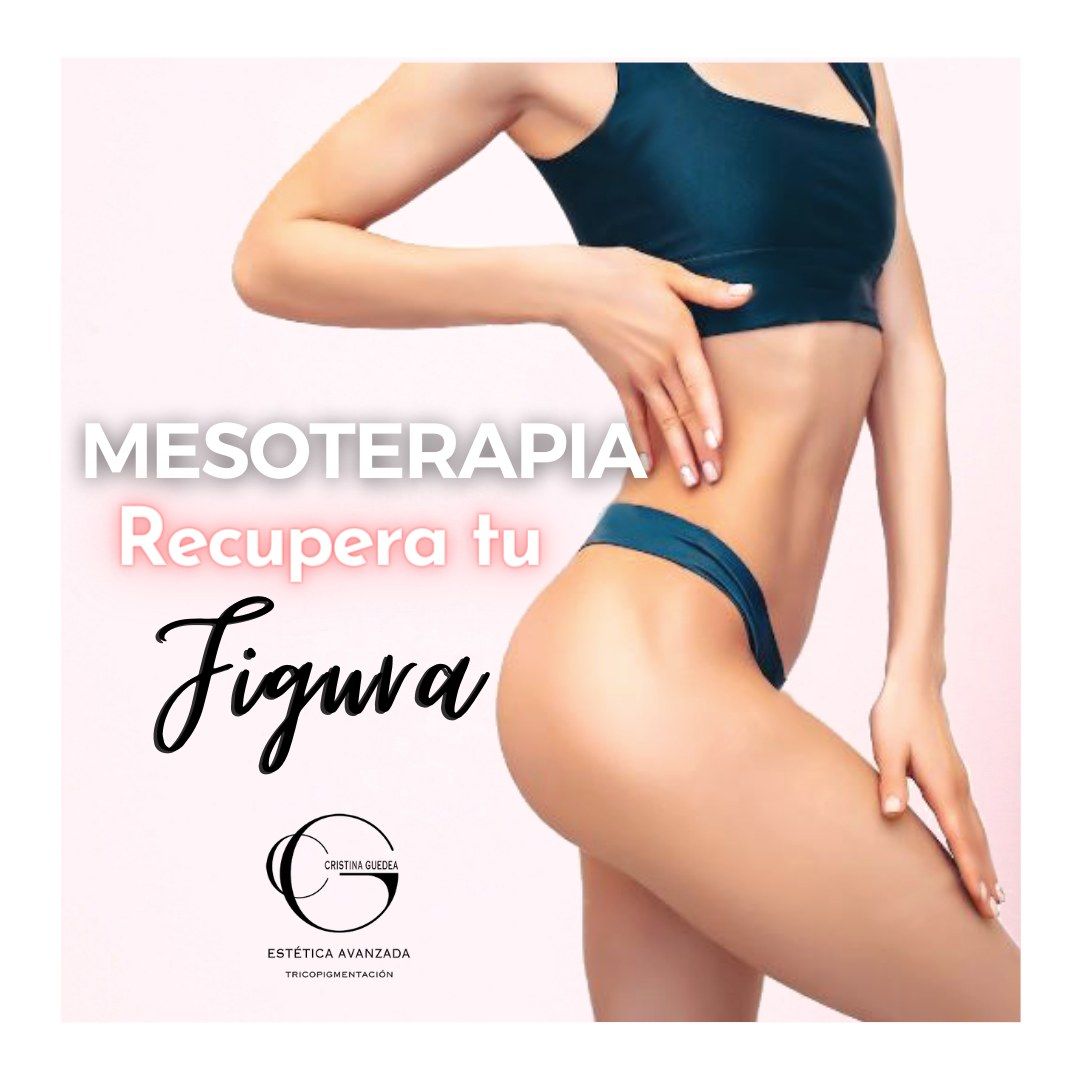 Una foto de una mujer en bikini con las palabras mesoterapia recupera tu figura