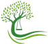 Logotipo de un árbol verde con un columpio colgante y hojas ondulantes sobre un fondo blanco.