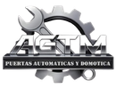 Logotipo para AGTM: llave inglesa y engranaje plateados sobre "AGTM" y texto "PUERTAS AUTOMATICAS Y DOMOTICA".