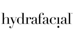 Das schwarze Wort „hydrafacial“ in Serifenschrift vor weißem Hintergrund.
