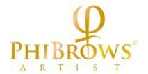 Goldenes Phibrows Artist-Logo mit dem kreisförmigen Markensymbol über dem Text „PHIBROWS ARTIST“.