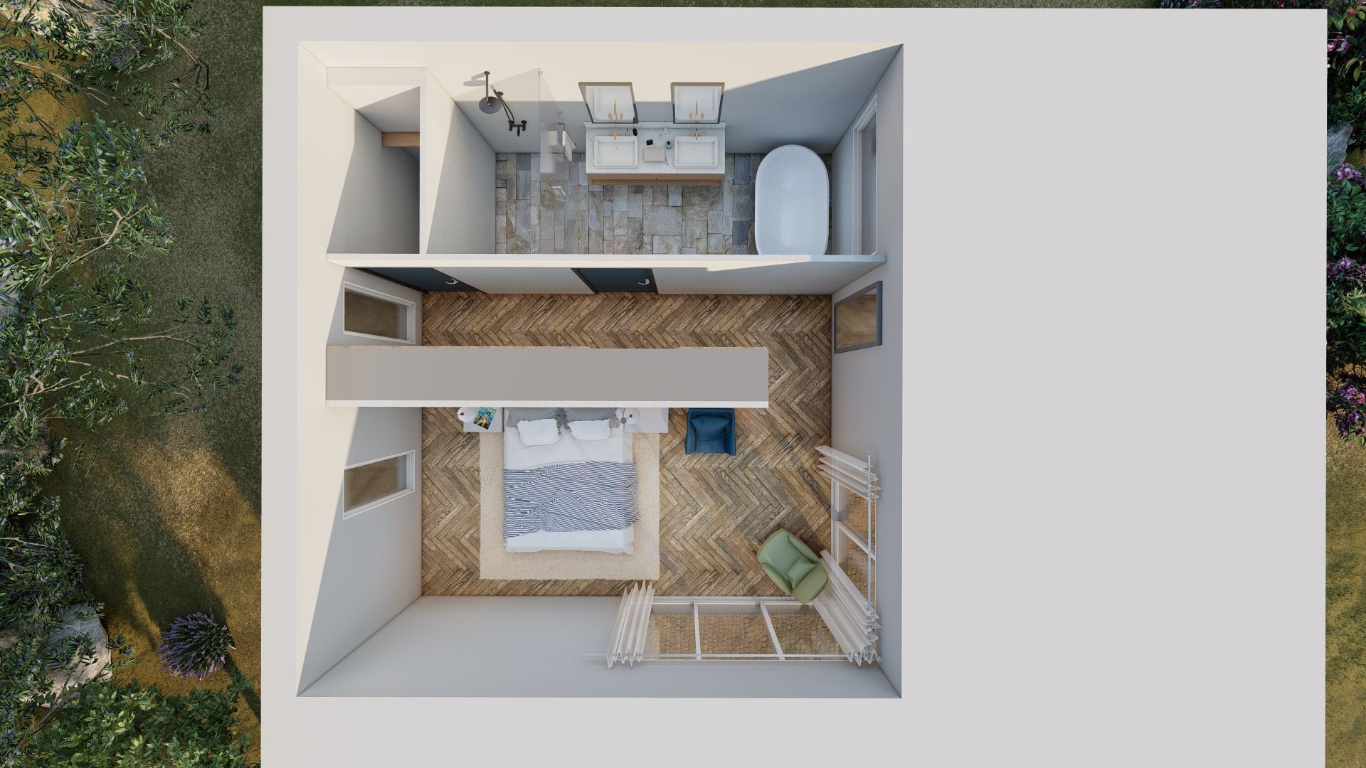 L'intérieur d'un salon de jardin