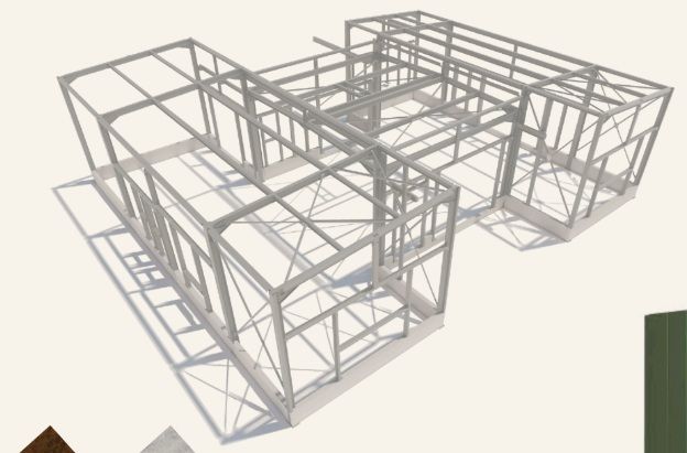 Plan d'une charpente métallique en 3D