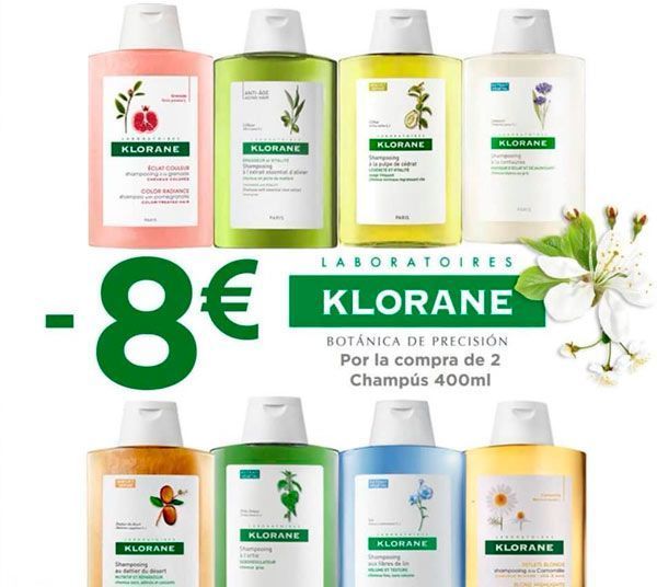 Se exponen varias botellas de champú Klorane.