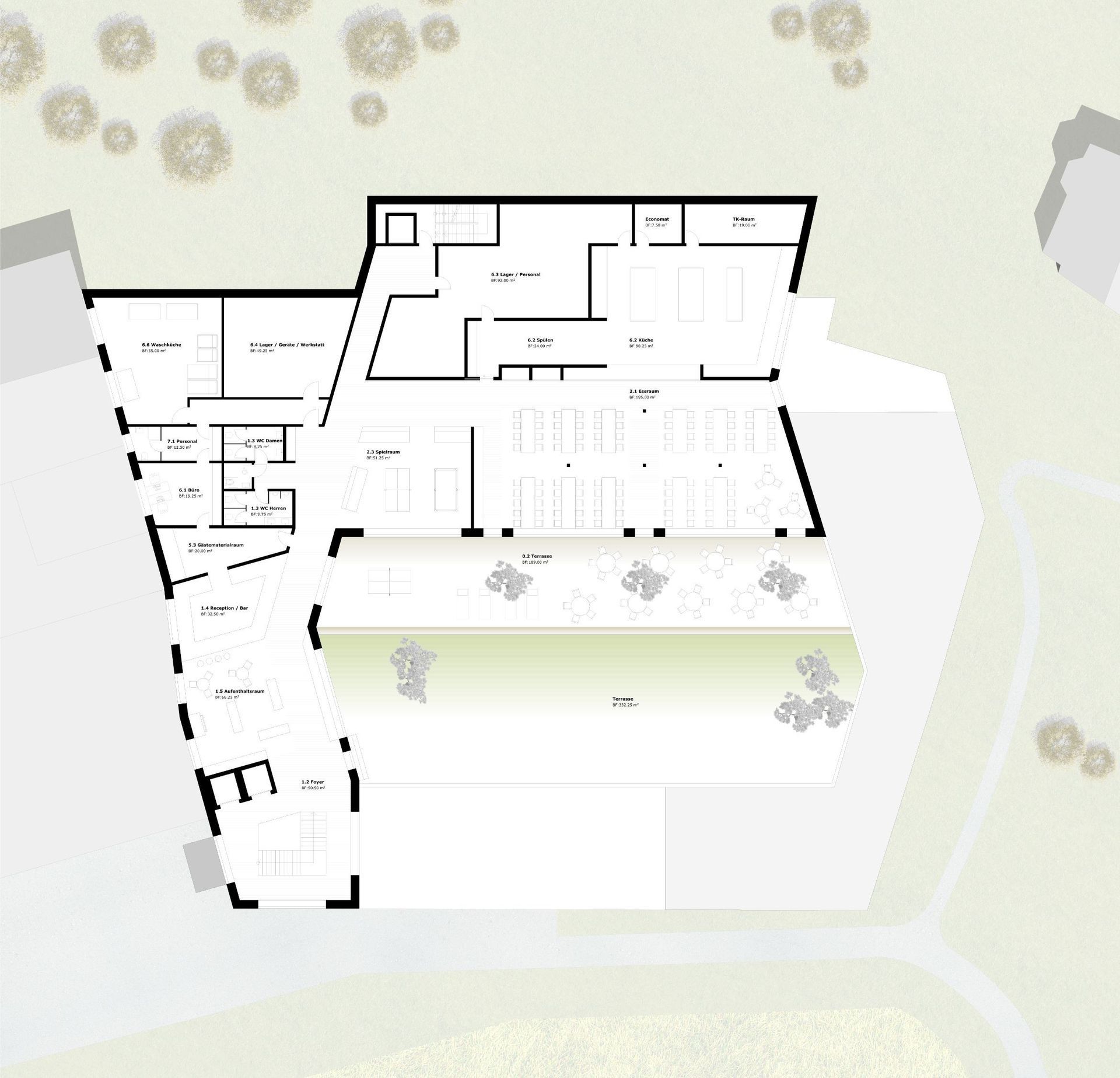 Eine Luftaufnahme eines Grundrisses eines Gebäudes