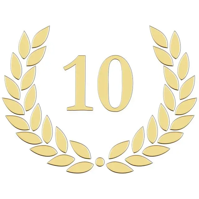 Ein goldener Lorbeerkranz mit der Zahl 10 darauf