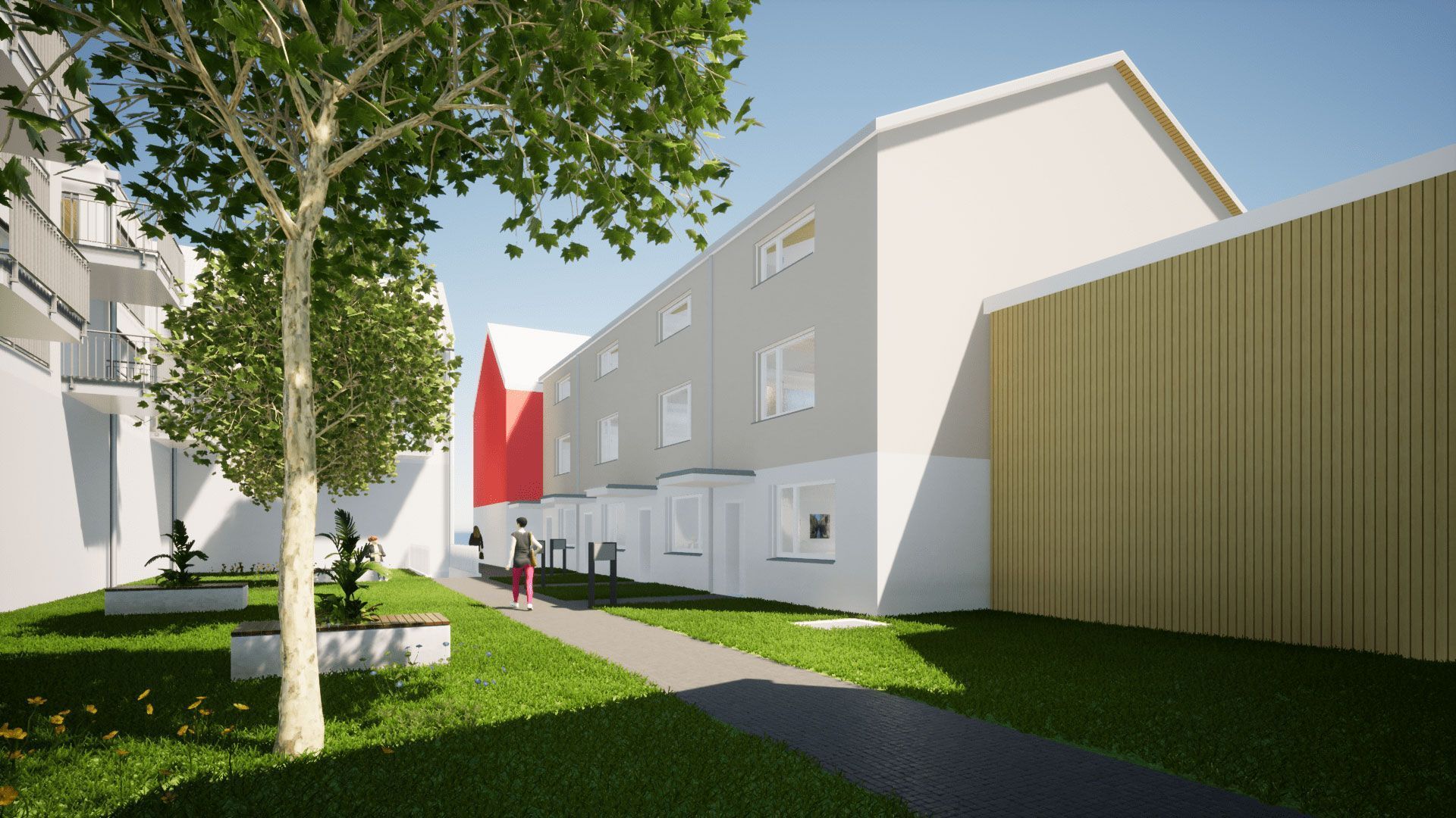 Eine künstlerische Darstellung eines Gebäudes mit einem Baum davor