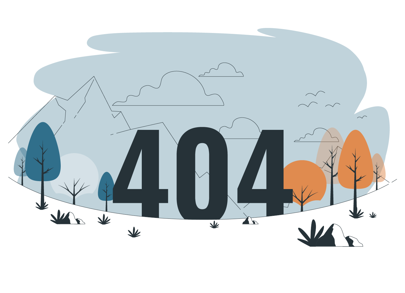 Die Nummer 404 ist von Bäumen und Bergen umgeben.
