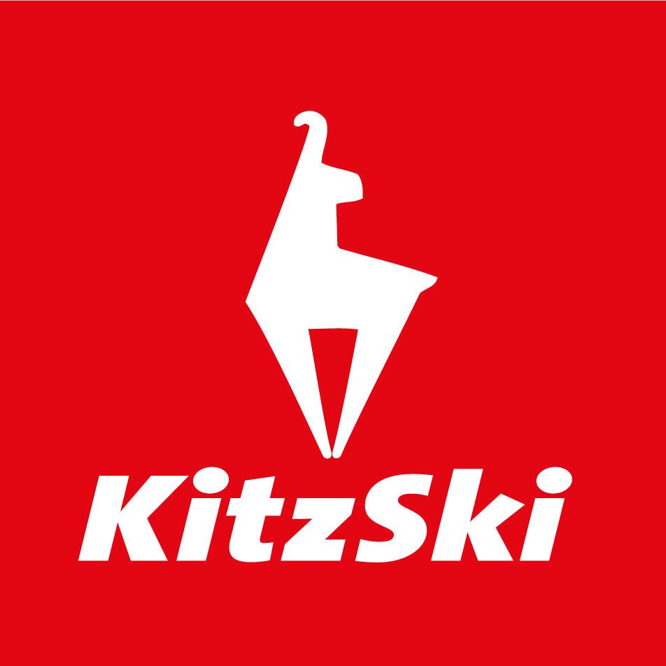 Ein roter Hintergrund mit einem weißen Logo für Kitzski