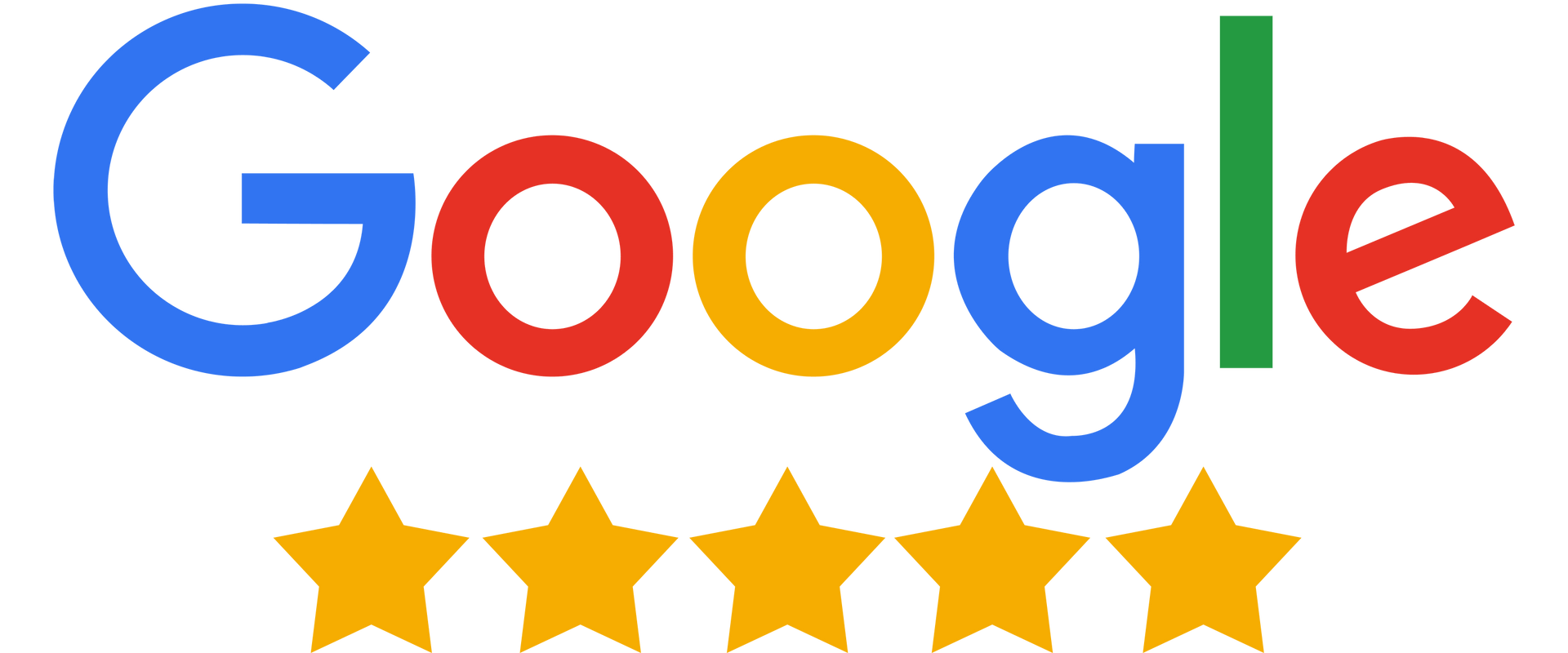 Ein Google-Logo mit fünf Sternen darauf