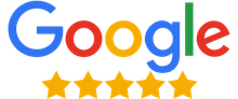 Google-Logo über fünf goldenen Bewertungssternen