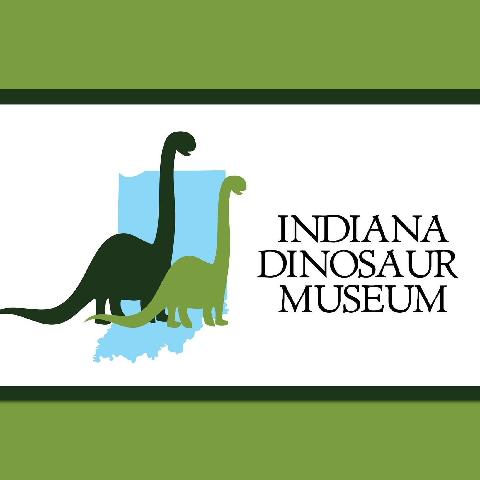 A logo for the indiana dinosaur museum with two dinosaurs