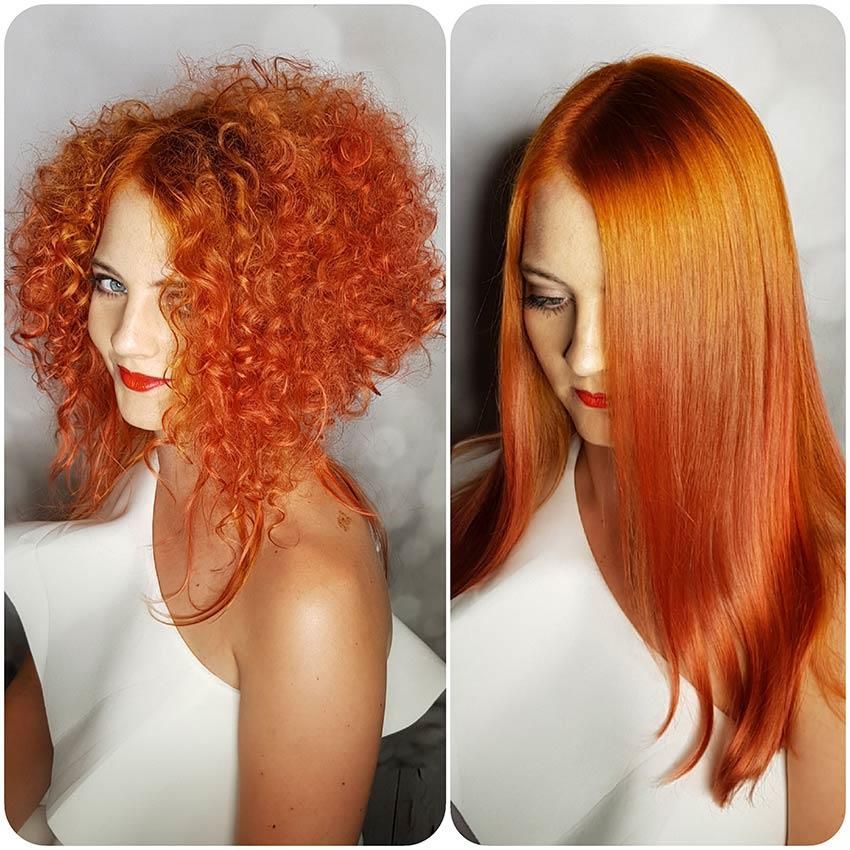 Eine Frau mit roten Haaren und eine Frau mit glattem roten Haar