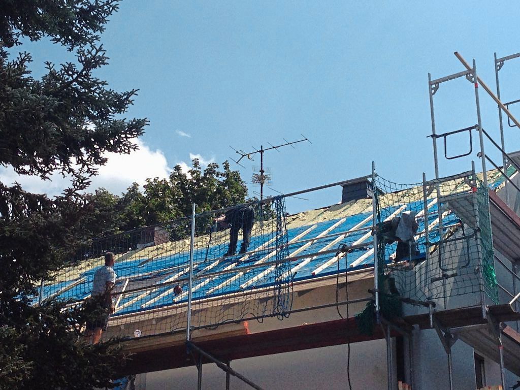 Wärmedämmung Dacharbeiten mit Baum im Vordergrund