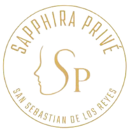 Logotipo de Sapphira Privé, con diseño circular dorado y el texto "Sapphira Privé San Sebastián de los Reyes".