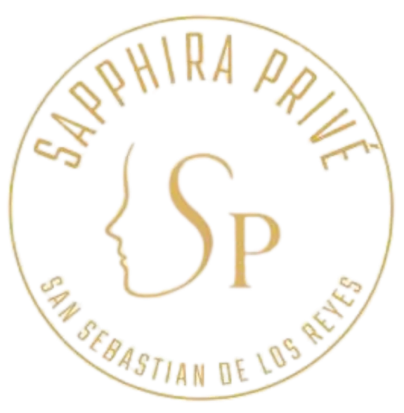 Logotipo de Sapphira Privé, con diseño circular dorado y el texto "Sapphira Privé San Sebastián de los Reyes".