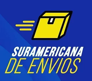 A blue and yellow logo for suramericana de envios
