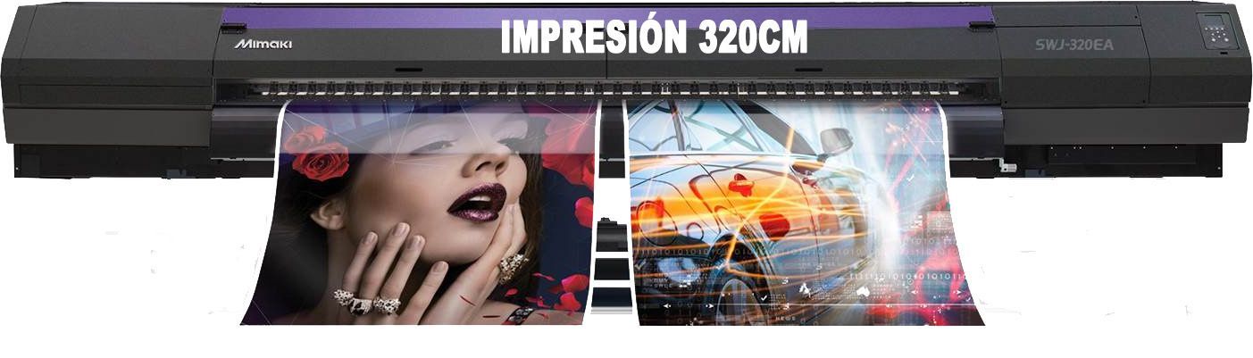Cabezales de impresión automatizados imprimiendo un póster gráfico rojo y negro en una impresora plana.