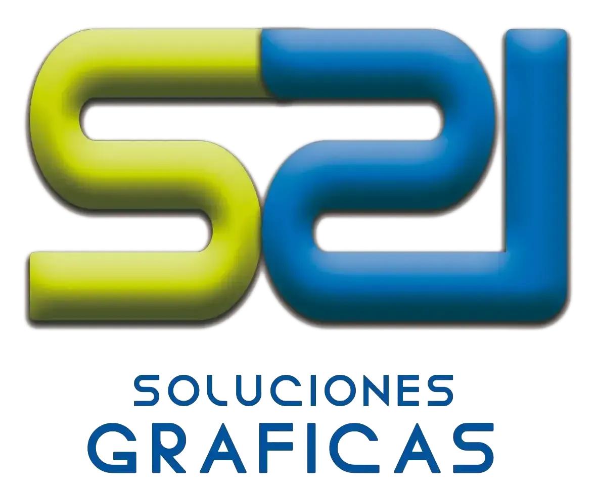 Logo de &ldquo;Soluciones Gr&aacute;ficas&rdquo; en verde y azul sobre fondo blanco.